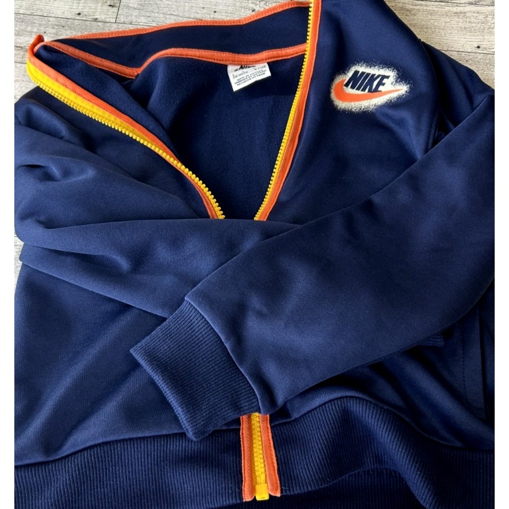 Nike Jacket Navy Blue Full Zip Running Active Graphic Logo Girls Youth 6-7 Years
